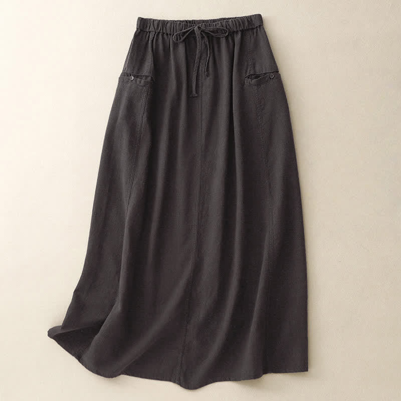 Buddha Stones Drawstring A-line Elastic Waist Women's Skirt - DarkGray - US8-10，UK/AU12-14，EU40-42 (2XL) - image 13