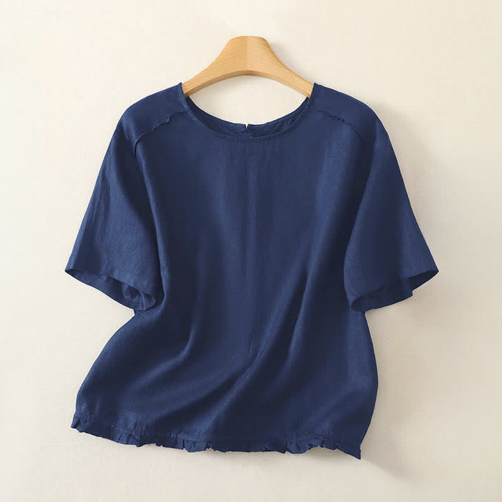 Buddha Stones Summer Casual Minimalist Ruffle Hem Solid Women's Short Sleeve T-Shirts - Navy - US12, UK/AU16, EU44 (2XL) - image 16