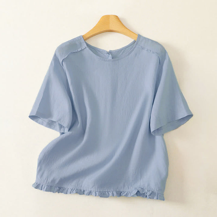 Buddha Stones Summer Casual Minimalist Ruffle Hem Solid Women's Short Sleeve T-Shirts - LightBlue - US12, UK/AU16, EU44 (2XL) - image 12