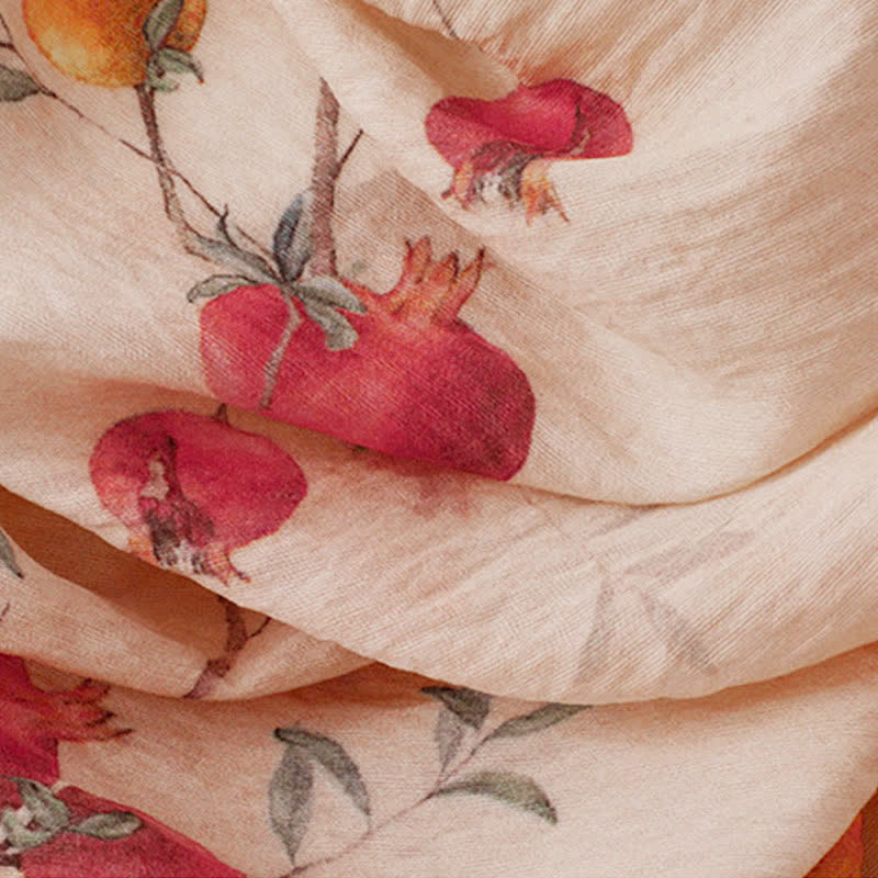 Buddha Stones Summer Tang Style Vintage Frog Button Pomegranate Print Women's Long Sleeve Shirts - image 10