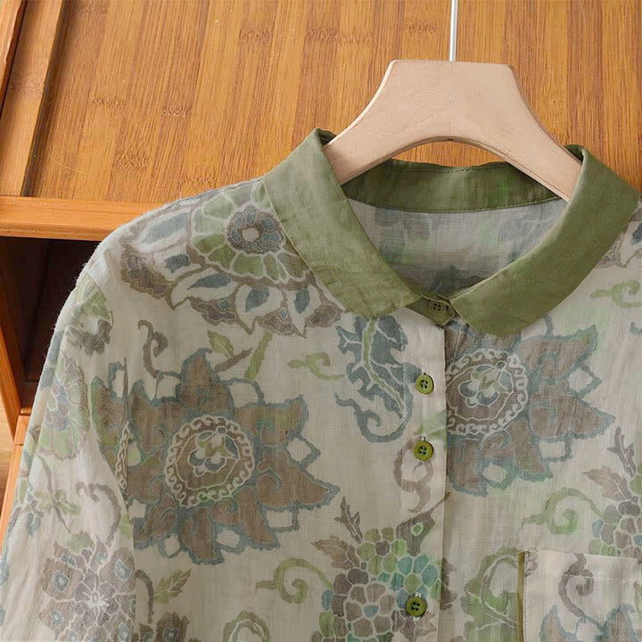 Buddha Stones Spring Summer Casual Vintage Button-Up Floral Women's Long Sleeve Shirts With Pocket - image 3