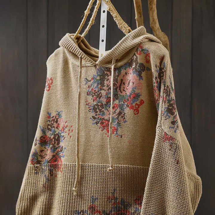 Buddha Stones Women's Knitted Floral Long Sleeve Hooded Sweater - image 1