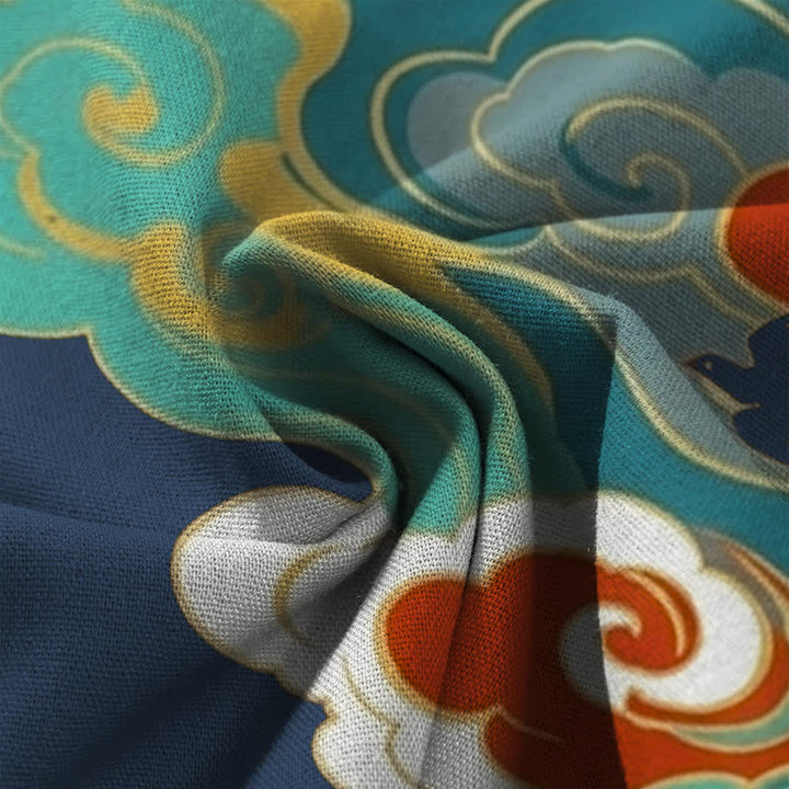 Buddha Stones Cotton Linen Phoenix Cloud Pattern Women's Elastic Waist Wide Leg Pants With Pockets - image 3