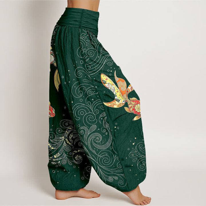 Buddha Stones Cotton Koi Fish Swirl Pattern Women's Elastic Waist Harem Pants - image 9