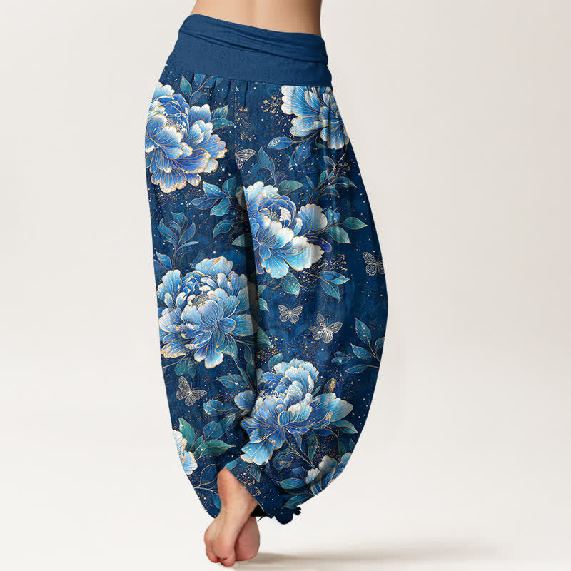 Buddha Stones Cotton Peony Butterfly Pattern Women's Elastic Waist Harem Pants - image 2