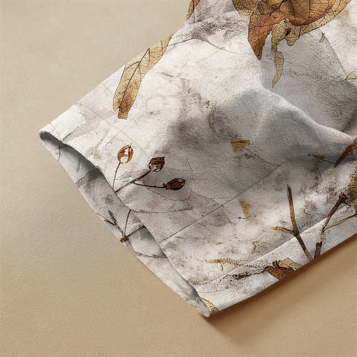 Buddha Stones Pure Cotton Autumn Leaf Botanical Pattern Frog Button Women's Elastic Waist Harem Pants With Pockets - image 2