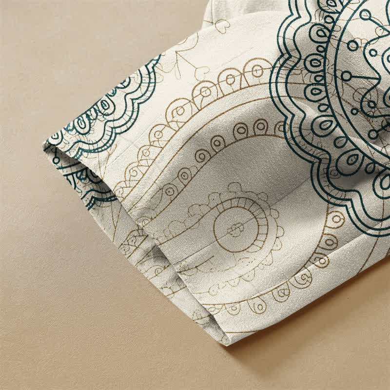 Buddha Stones Pure Cotton Boho Mandala Pattern Frog Button Women's Elastic Waist Harem Pants With Pockets - image 2