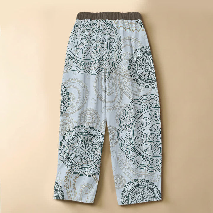 Buddha Stones Pure Cotton Boho Mandala Pattern Frog Button Women's Elastic Waist Harem Pants With Pockets - image 6