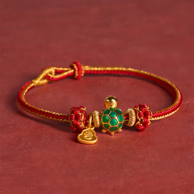 Buddha Stones Green Turtle Copper Gourd Red String Lucky Bracelet - image 4