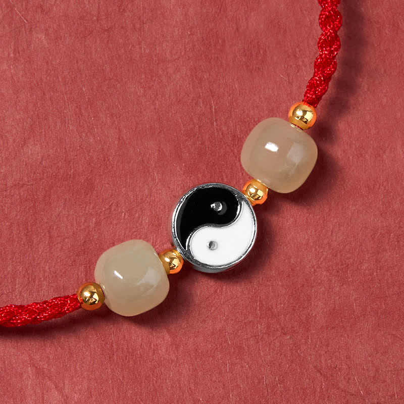 Buddha Stones Alloy Yin Yang Hetian Jade Bead Red String Balance Bracelet - image 5