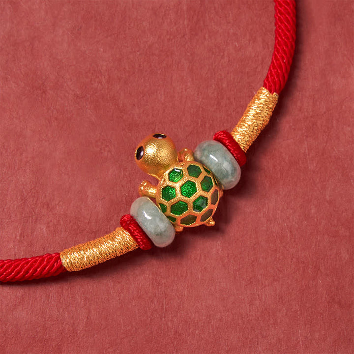 Buddha Stones Copper Turtle Jade Fu Character Luck Red String Bracelet - image 5