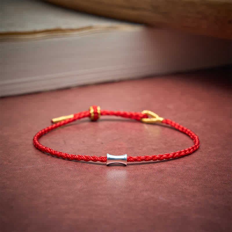 Buddha Stones Black Red String 925 Sterling Silver Bamboo Growth Bracelet - image 2