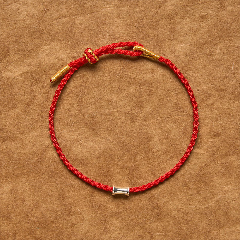 Buddha Stones Black Red String 925 Sterling Silver Bamboo Growth Bracelet - image 1