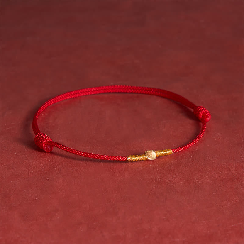 Buddha Stones 925 Sterling Silver Golden Bead Protection Braided Rope Bracelet - Red (Wrist Circumference: 7.1 in/18 cm) - image 0