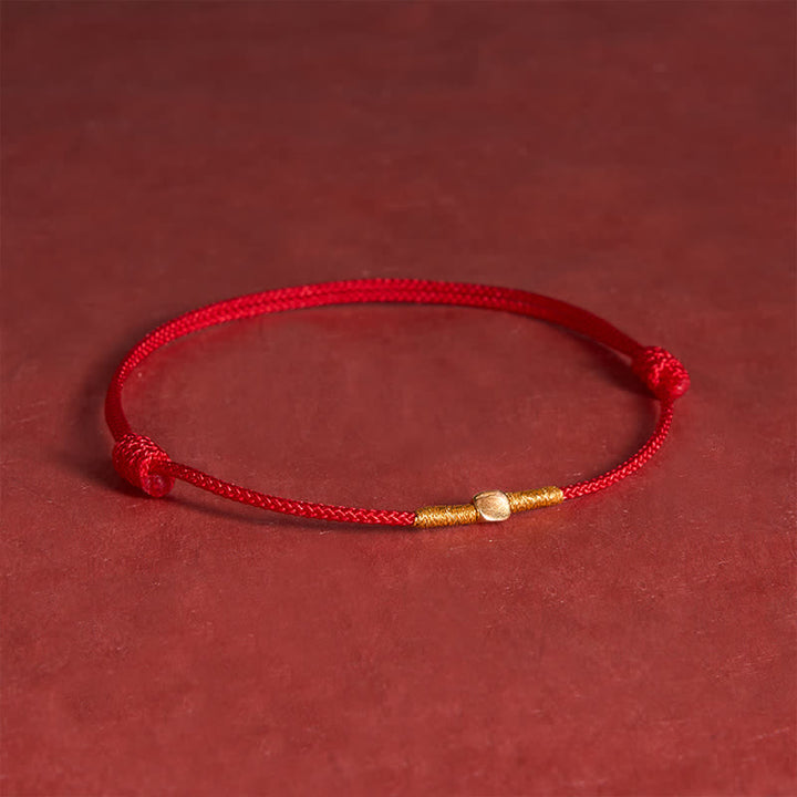 Buddha Stones 925 Sterling Silver Golden Bead Protection Braided Rope Bracelet - Red (Wrist Circumference: 7.1 in/18 cm) - image 0