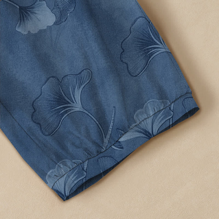 Buddha Stones Cotton Ginkgo Leaves Pattern Pleated Elastic Waist Women's Harem Pants With Pockets - image 5