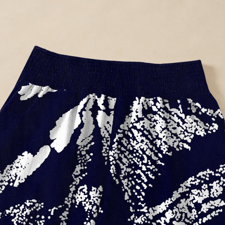 Buddha Stones Cotton White Lotus Floral Pattern Pleated Elastic Waist Women's Harem Pants With Pockets - image 4