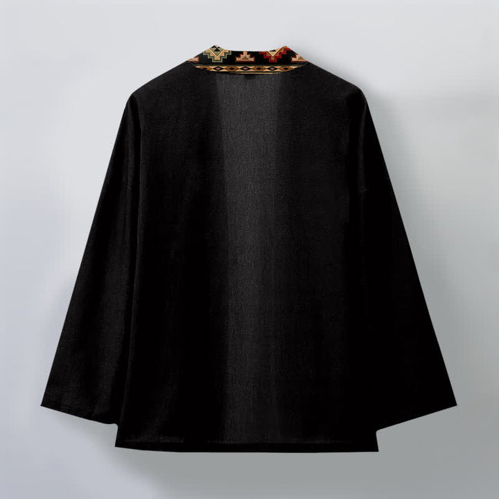 Buddha Stones Cotton Tribal Geometric Trim Pattern Open Front Men's Kimono - image 2