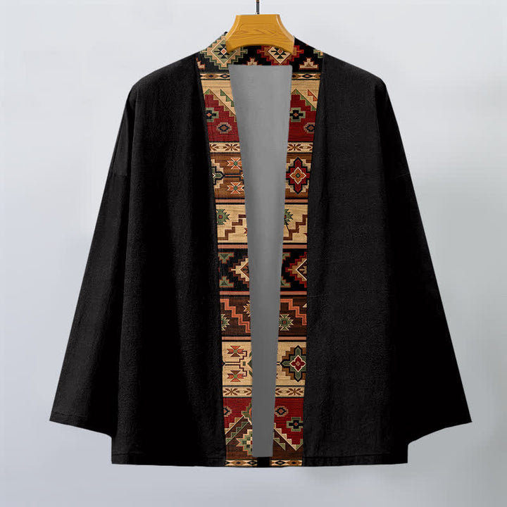Buddha Stones Cotton Tribal Geometric Trim Pattern Open Front Men's Kimono - image 1