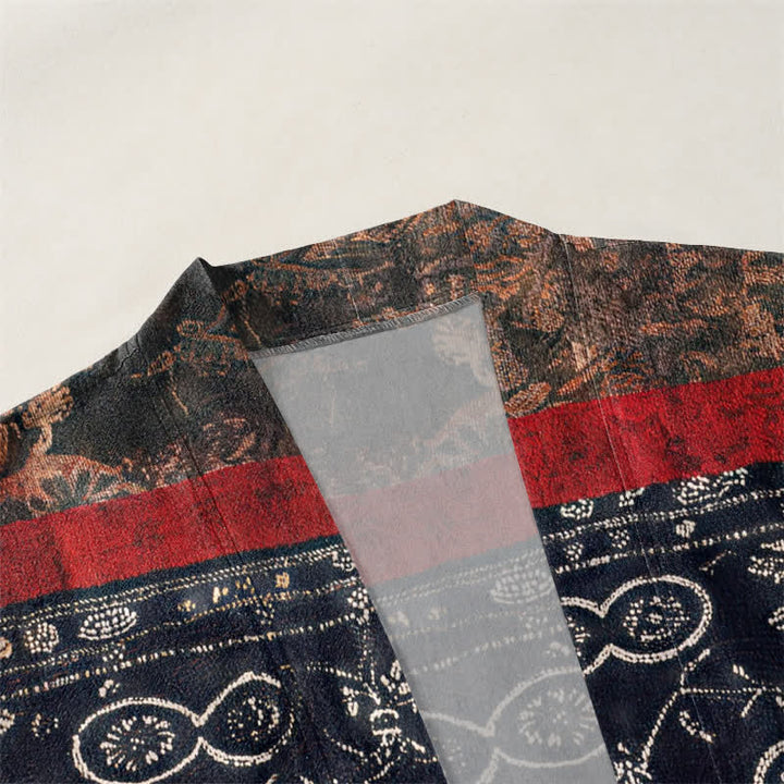 Buddha Stones Cotton Tribal Geometric Patchwork Pattern Open Front Men's Kimono - image 3