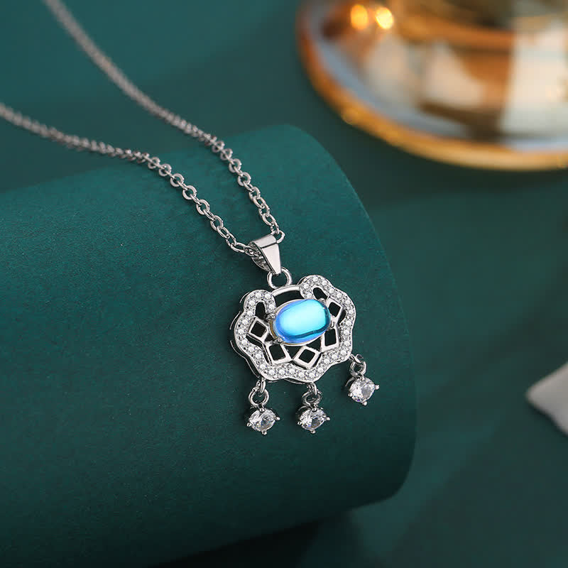 Buddha Stones Moonstone Peace Lock Chinese Lock Charm New Beginnings Necklace - image 2