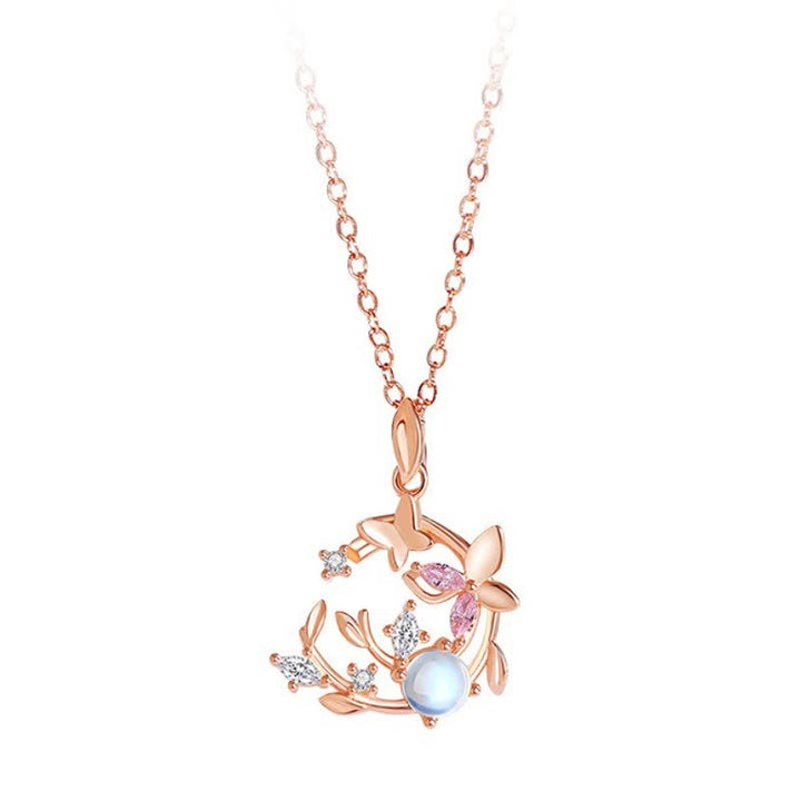 Buddha Stones 925 Sterling Silver Moonstone Butterfly Transformation Wreath Necklace - image 3
