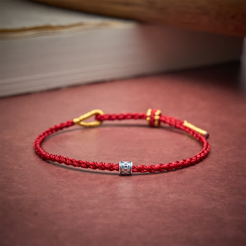 Buddha Stones Black Red String 925 Sterling Silver Chinese Coin Protection Minimalist Bracelet - image 2