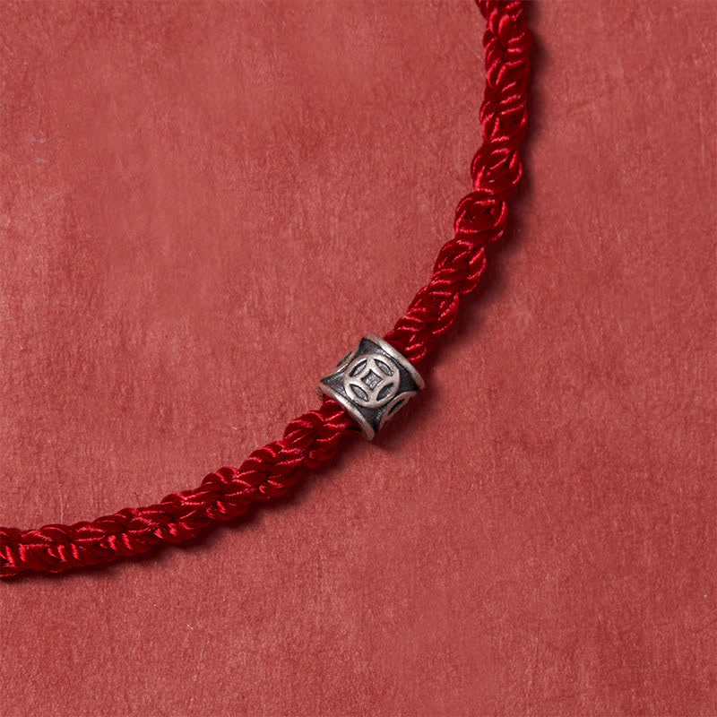 Buddha Stones Black Red String 925 Sterling Silver Chinese Coin Protection Minimalist Bracelet - image 4