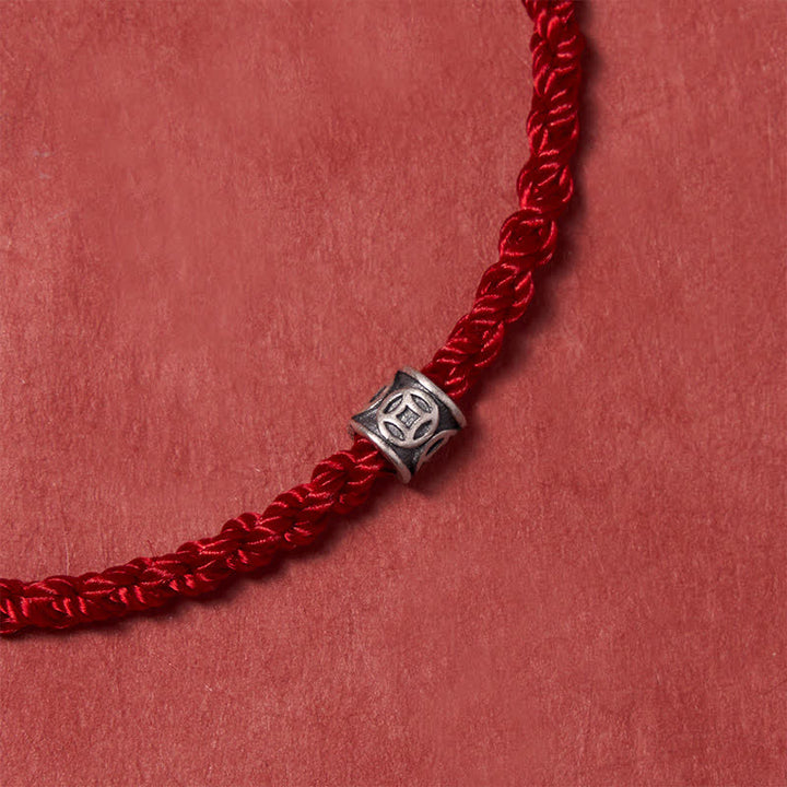 Buddha Stones Black Red String 925 Sterling Silver Chinese Coin Protection Minimalist Bracelet - image 4