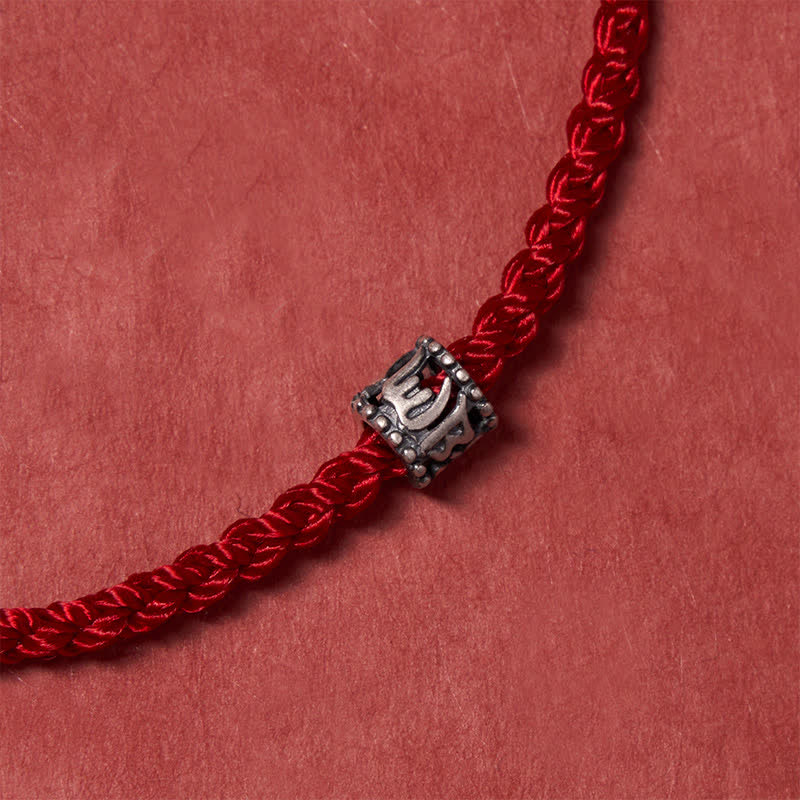 Buddha Stones Black Red String 925 Sterling Silver Om Mani Padme Hum Protection Minimalist Bracelet - image 12