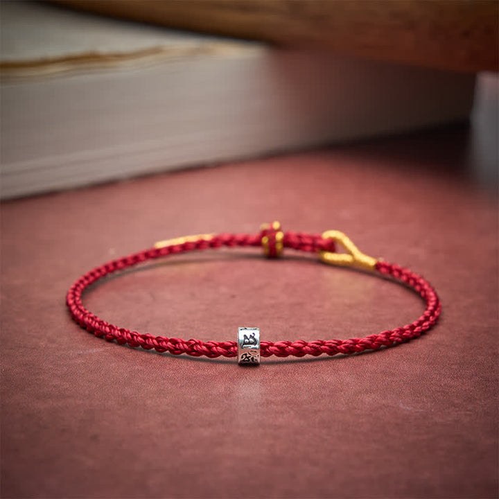 Buddha Stones Black Red String 925 Sterling Silver Om Mani Padme Hum Luck Minimalist Bracelet - image 2