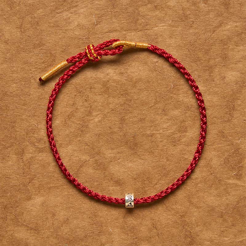 Buddha Stones Black Red String 925 Sterling Silver Om Mani Padme Hum Luck Minimalist Bracelet - image 1