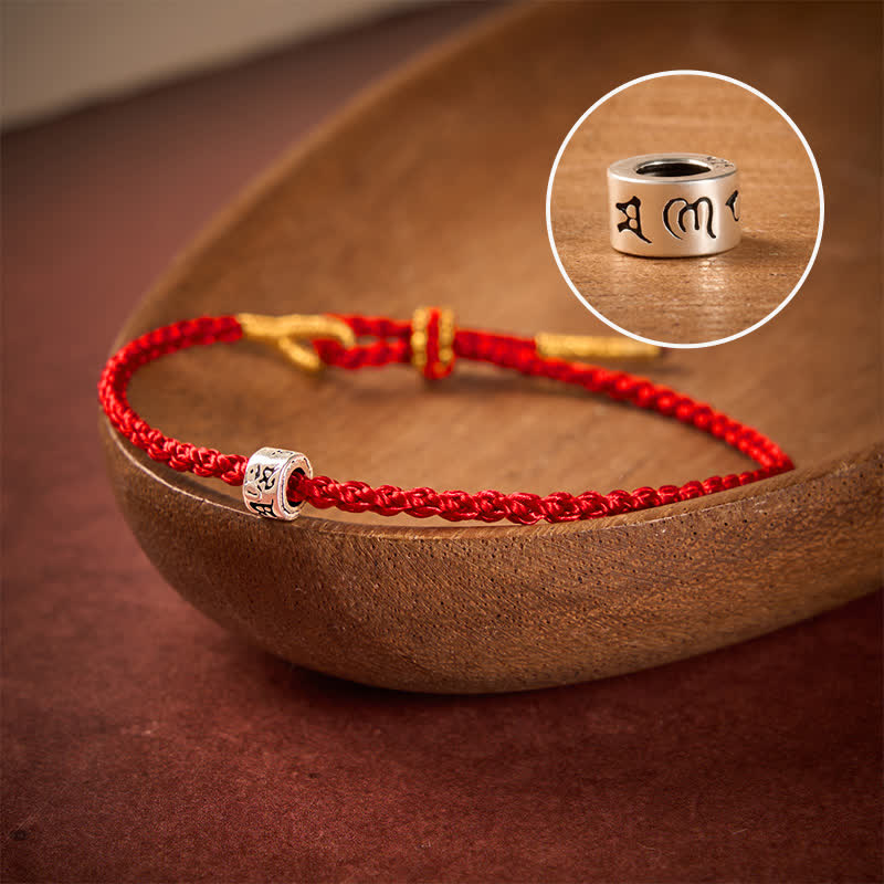 Buddha Stones Black Red String 925 Sterling Silver Om Mani Padme Hum Luck Minimalist Bracelet - Red String - 5.5–6.3 in (14–16 cm) - image 10