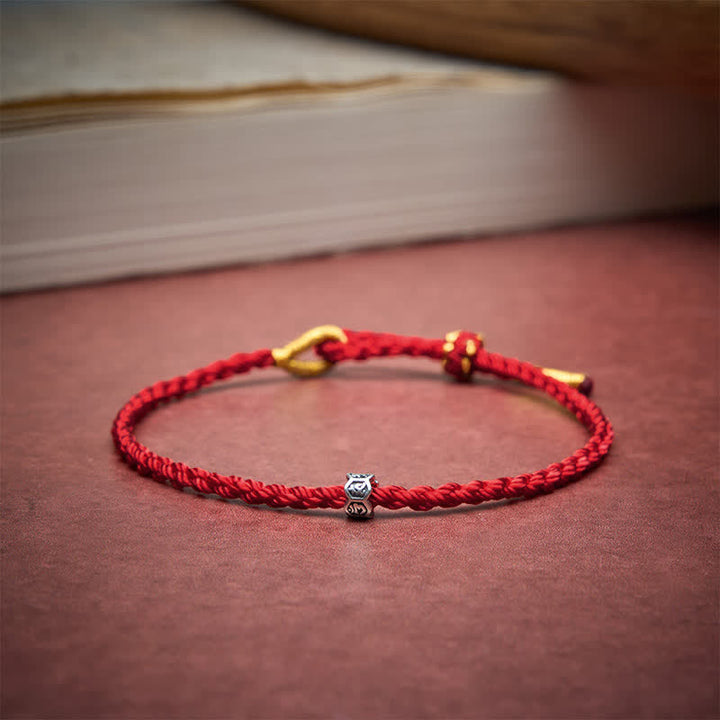 Buddha Stones Black Red String 925 Sterling Silver Om Mani Padme Hum Wheel Bead Luck Bracelet - image 12