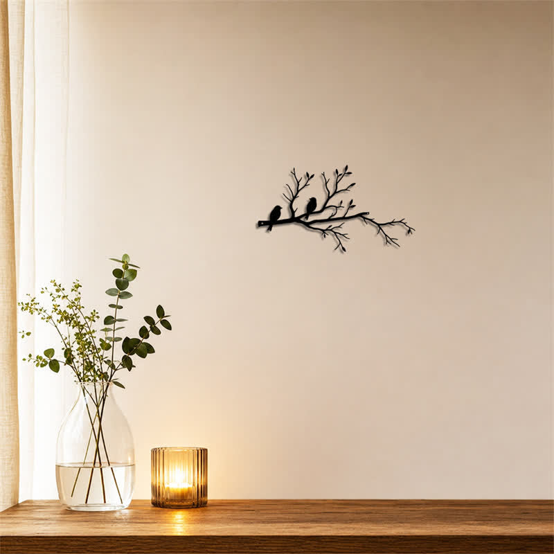 Buddha Stones Two Birds Branch Silhouette Iron Meaningful Symbols Wall Art - image 3