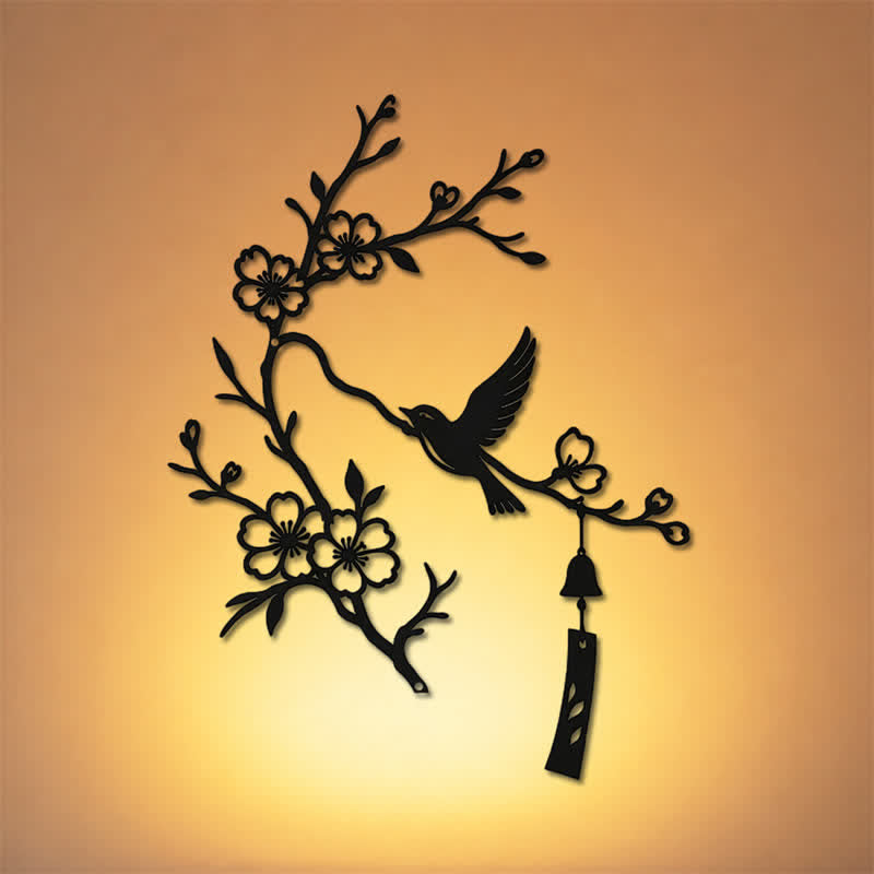 Buddha Stones Bird and Blossom Branch Iron Meaningful Symbols Wall Art - image 0