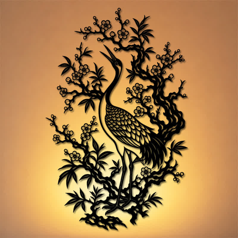 Buddha Stones Metal Crane And Plum Blossom Zen Iron Meaningful Symbols Wall Art - image 0