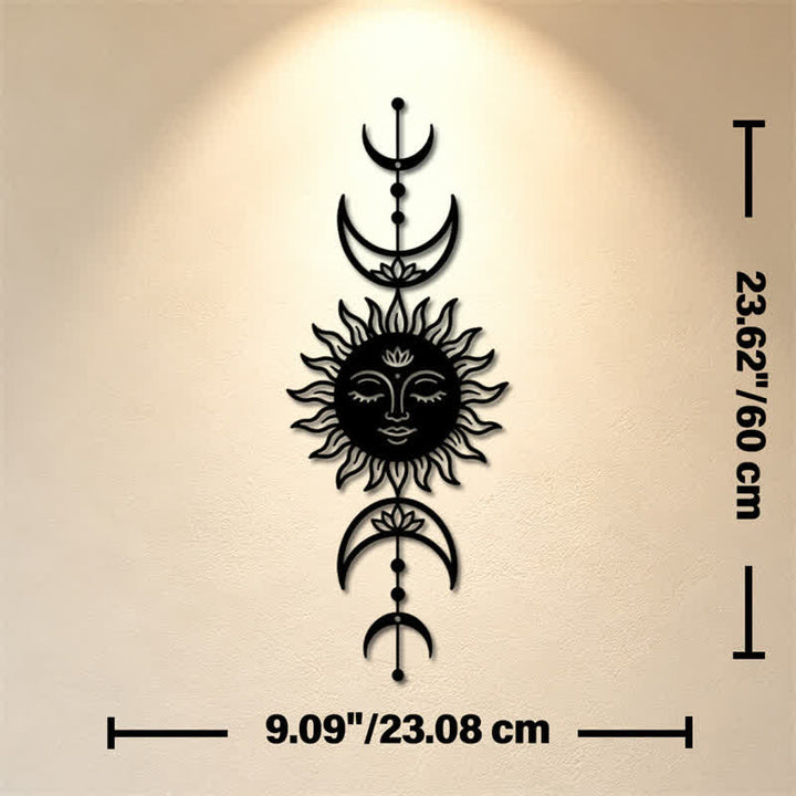 Buddha Stones Boho Sun and Moon Lotus Intuition Iron Meaningful Symbols Wall Art - Black - Approx. 23.08cm x 60cm x 0.12cm / 9.09in x 23.62in x 0.05in - image 9