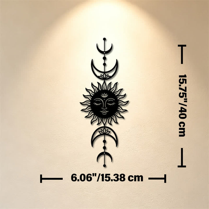 Buddha Stones Boho Sun and Moon Lotus Intuition Iron Meaningful Symbols Wall Art - Black - Approx. 15.38cm x 40cm x 0.1cm / 6.06in x 15.75in x 0.04in - image 7