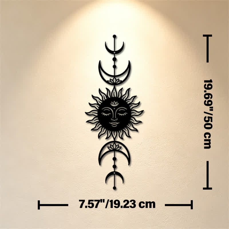 Buddha Stones Boho Sun and Moon Lotus Intuition Iron Meaningful Symbols Wall Art - Black - Approx. 19.23cm x 50cm x 0.12cm / 7.57in x 19.69in x 0.05in - image 8