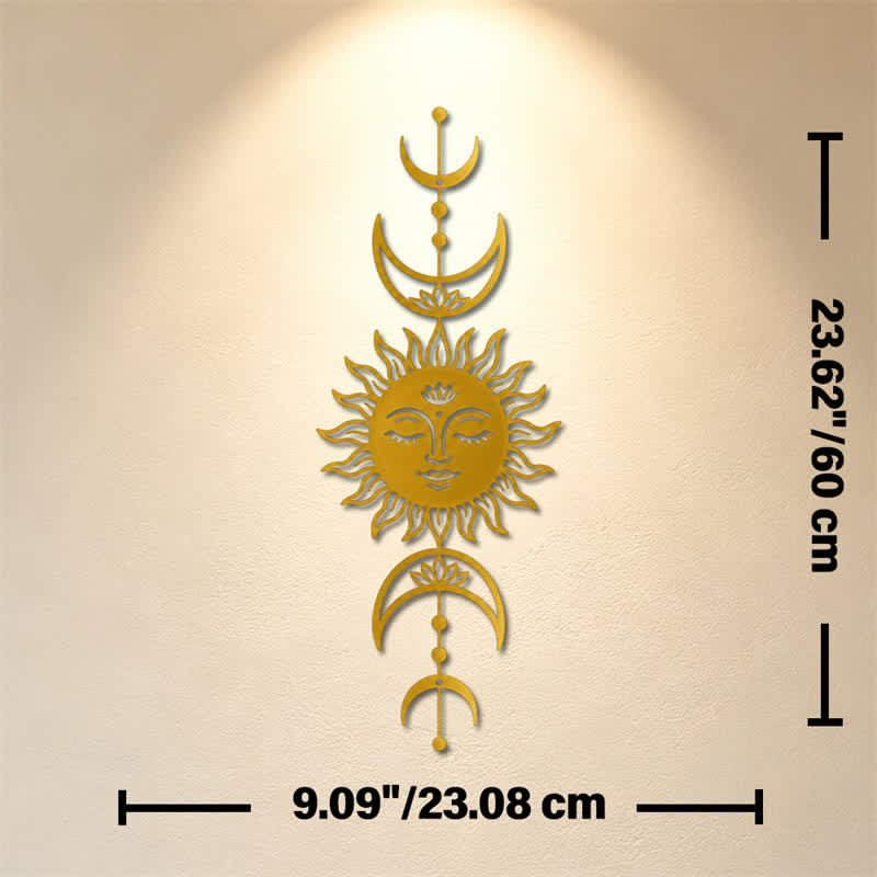Buddha Stones Boho Sun and Moon Lotus Intuition Iron Meaningful Symbols Wall Art - Golden - Approx. 23.08cm x 60cm x 0.12cm / 9.09in x 23.62in x 0.05in - image 22