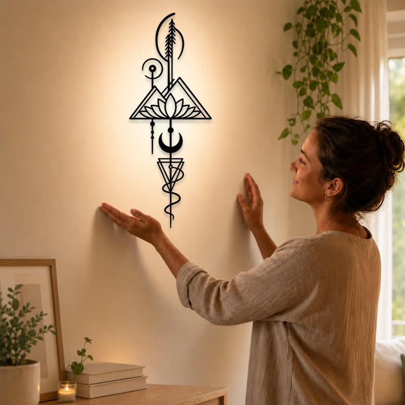 Buddha Stones Lotus Moon Enlightenment Vertical Iron Metal Meaningful Symbols Wall Art - image 16