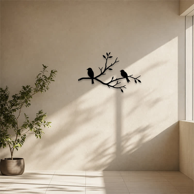 Buddha Stones Black Two Birds on Branch Iron Meaningful Symbols Wall Art - image 9