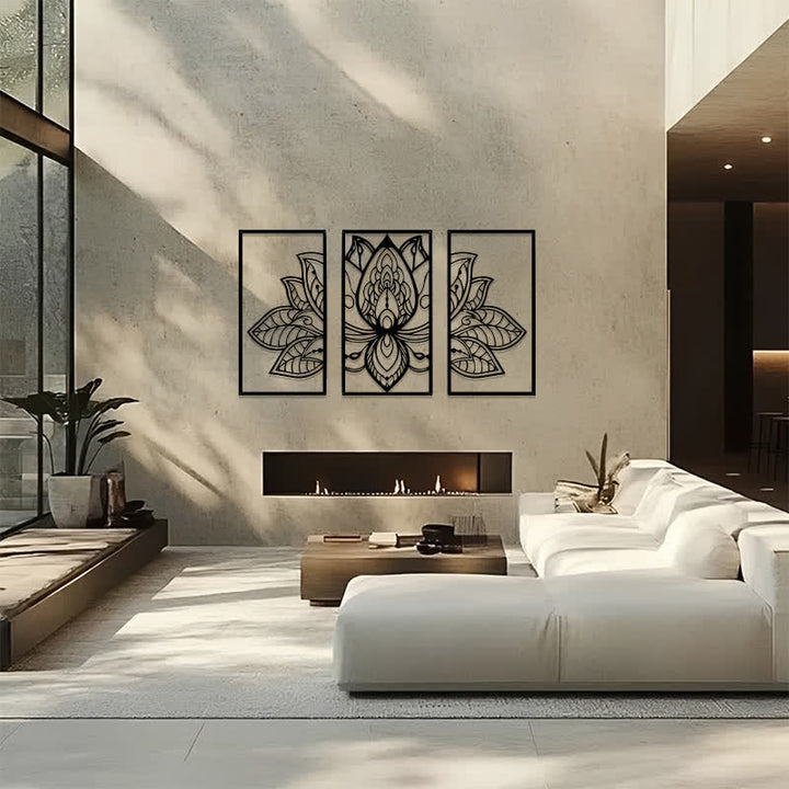 Buddha Stones Lotus Enlightenment Triptych Iron Metal Meaningful Symbols Wall Art - image 13