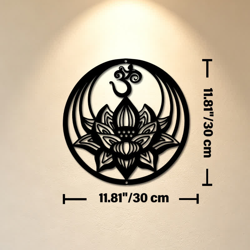 Buddha Stones Enlightenment Lotus OM Round Iron Metal Meaningful Symbols Wall Art - Approx. 30cm x 30cm x 0.1cm / 11.81in x 11.81in x 0.04in - image 4