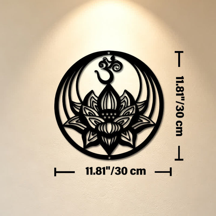 Buddha Stones Enlightenment Lotus OM Round Iron Metal Meaningful Symbols Wall Art - Approx. 30cm x 30cm x 0.1cm / 11.81in x 11.81in x 0.04in - image 4