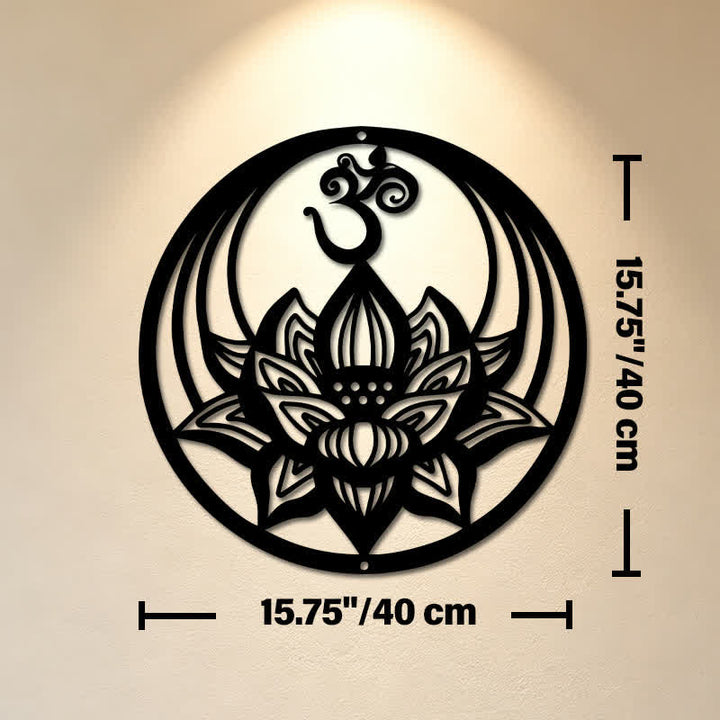 Buddha Stones Enlightenment Lotus OM Round Iron Metal Meaningful Symbols Wall Art - Approx. 40cm x 40cm x 0.1cm / 15.75in x 15.75in x 0.04in - image 8
