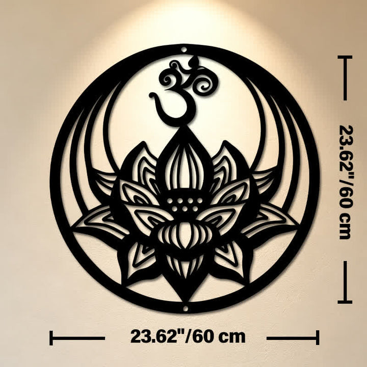 Buddha Stones Enlightenment Lotus OM Round Iron Metal Meaningful Symbols Wall Art - Approx. 60cm x 60cm x 0.12cm / 23.62in x 23.62in x 0.05in - image 12