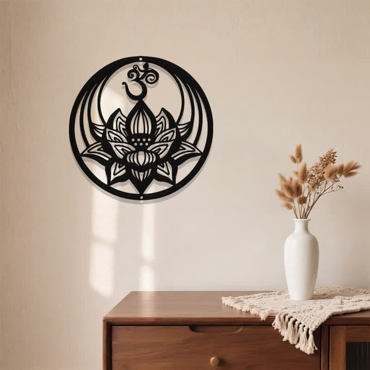 Buddha Stones Enlightenment Lotus OM Round Iron Metal Meaningful Symbols Wall Art - image 3