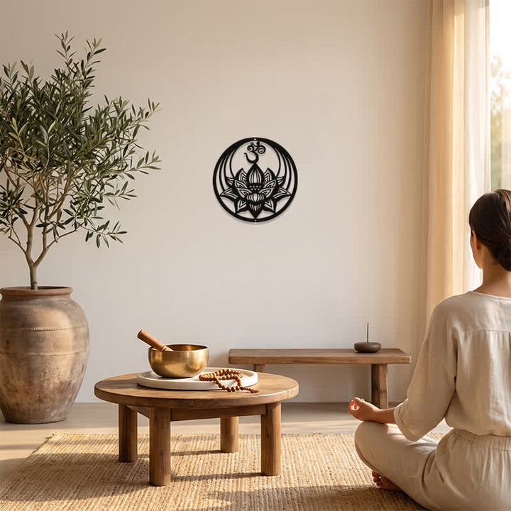 Buddha Stones Enlightenment Lotus OM Round Iron Metal Meaningful Symbols Wall Art - image 5